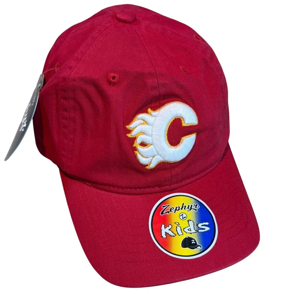 Zephyr Calgary Flames Kids Hat Red NHL Baseball Cap Adjustable Cotton Red